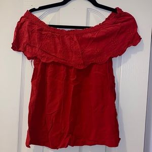 Off the shoulder red top from The Loft